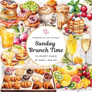 Watercolour Brunch Clipart Graphics, Coffee, Mimosas, Orange Juice, Fruit Platter, Croissant, Breakfast, Dessert Clipart, Champagne, Pancake - Etsy