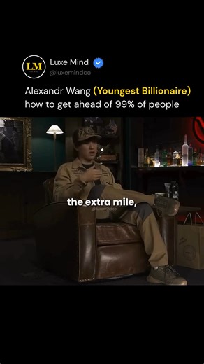 Luxe Mind on Instagram: "Alexandr Wang, the youngest self-made billionaire, reveals how to get ahead of 99% of people, and the answer is simpler than most want to hear—overdo it. Wang built Scale AI into a multi-billion-dollar company by understanding that progress comes from hyper-focus and relentless effort. His philosophy is brutal: put in more time, energy, and intensity than anyone else is willing to give. While most people go one mile, he insists on going ten. That extra distance, sustaine