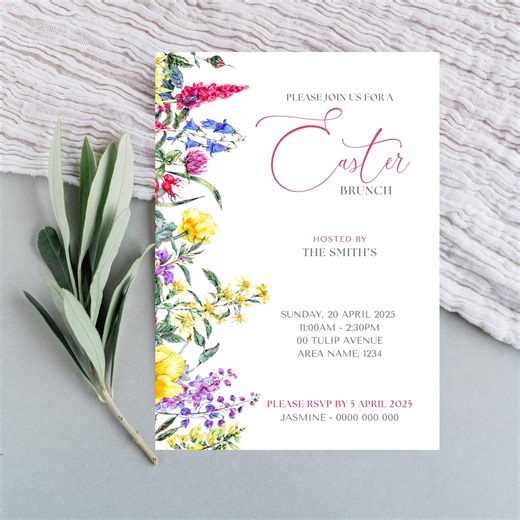 Floral Invitation and Menu Template, Brunch Spring Flowers Evite, Bridal Shower Invite Instant Download - Etsy