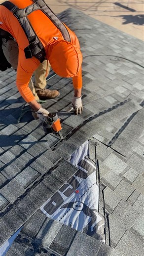 This is how professional roofers nail and cut shingles around the ridge! 💪 #roofing #construction