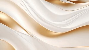 white smooth flowing waves with curved golden lines abstract motion background. Seamless looping. Video animation Ultra HD 4K 3840x2160