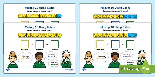 Interlocking Cubes Number Bonds of 10 Worksheets