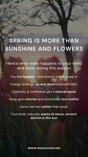 Spring is here — and your body knows it 🌸 Here's what actually changes during this season 🌿 Follow @wholeyumm for more holistic living tips! #SpringHealth #HolisticWellness #MindBodyBalance #Wholeyumm #SeasonalHealing #SelfCareSeason #NaturalLiving #SpringVibes #BodyIntelligence