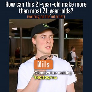 How can this 21-year-old make more than most 31-year-olds *writing on the internet*? ❌ He hasn’t read a ton of writing books. ❌ He hasn’t got decades of writing experience. ❌ He hasn’t got a degree in journalism or creative writing. Nils’s secret? He went through our Premium Ghostwriting Academy. And all he did was make some simple changes to his writing business: ✅ He got help with his positioning. ✅ He got help with packaging and pricing his services. ✅ He learned our proven “Free Consulting” 