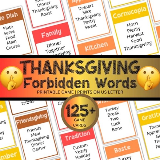 Thanksgiving Forbidden Words Game, Autumn Games, Fall Classroom Trivia Games