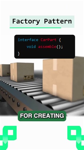 What is Factory Pattern in Coding? 🏭 "The Factory Pattern defines an interface for creating an object but lets subclasses alter the type of objects that will be created." 🤌 🔗 To watch "50 Java Concepts Explained in 8 Minutes": https://youtu.be/qPho9B45XDg | Ultimate QA