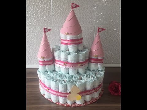 DIY diaper cake as a castle/diaper castle, baby party, birth, gift idea