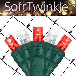 Red, Cool White SoftTwinkle 5mm LED Christmas Net Lights on Green Wire - Wintergreen Corporation - Wintergreen Corporation