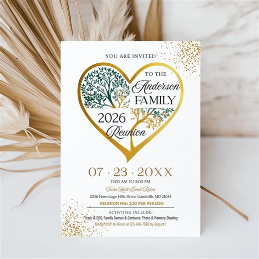 Editable Unique Family Reunion Invitation Template, Heart Design, Dinner Invite, Get Together, Gatherings, Party Invitations, Canva CF003 - Etsy