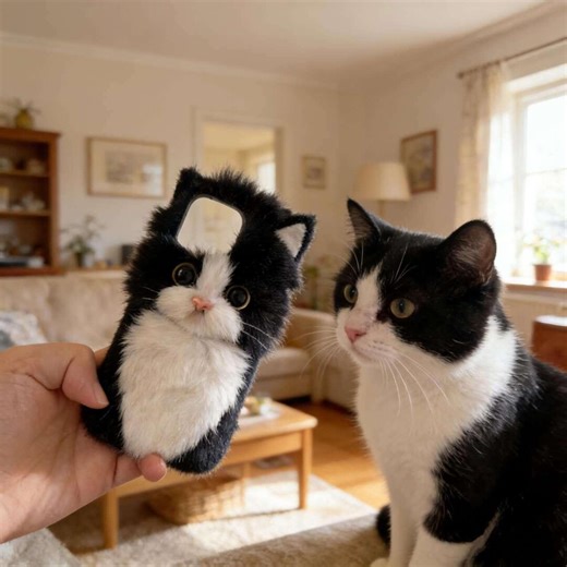 Handmade Cat Phone Case, Realistic Faux Fur Kitty Cover for iPhone 17 16 15, Samsung Galaxy, Cat Mom Gift - Etsy