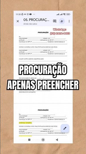 PROCURAÇÃO FÁCIL E SIMPLES PARA PREENCHER À CANETA