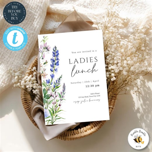 Ladies Lunch Invitation Template | Floral Lunch Invite | Editable Invitation | Printable Template | 236 - Etsy