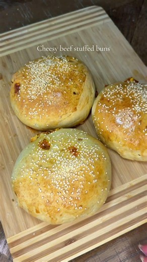 Cheese and beef stuffed buns🤤So Good!! #easyrecipe #asmr #recipe #cheesyfood #burger #food #lunch