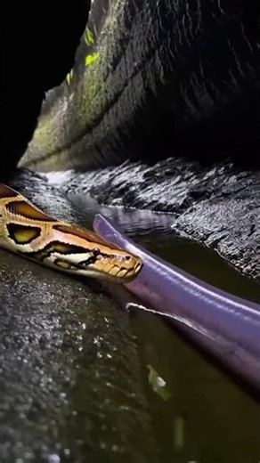 Python vs electric eel 😦🐍 #wildlife #animals
