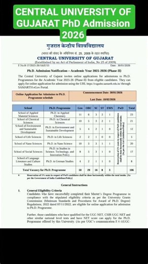 🔥Central University of Gujarat PhD Admission🔥Direct Interview #shorts #phd #cug #phdnotification #cu