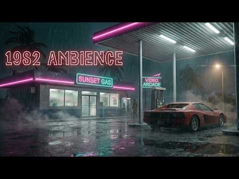 Heavy rain at midnight | Abandoned gas station synthwave