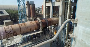 Cement production. Rotary kiln of a cement plant. Aerial View