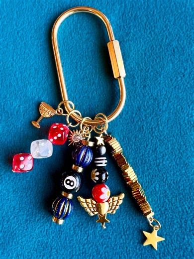Lucky Dice & 8 Ball Bag Charm Gold Carabiner Keychain Whimsical Statement Accessory - Etsy