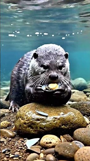 Curious Otter Uses a Tool to Crack Open Shells