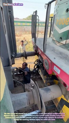 Railway Precision: Watch a Worker Couple Locomotives with Heavy-Duty Link-and-Pin Couplers! 🚂🔗↓