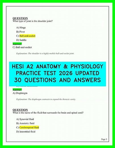 HESI A2 Anatomy & Physiology Practice Test 2026 Updated 30 Questions and Answers Video Guide 2026.