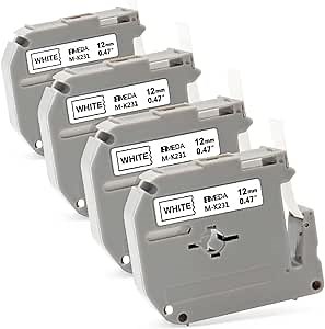 4-Pack 12mm 0.47 M-K231s M Tape Replacement for Brother P Touch M Tape White M-k231 MK-231 M231 M-231 12mm 0.47 inch White for Brother PTouch PT-M95 PT-90 PT-70 PT-45 PT-85 Label Maker Refills