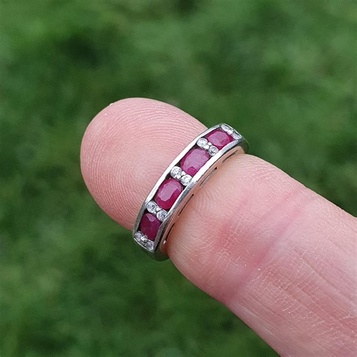 Vintage Sterling Silver Ruby Ring Half Eternity Quartz Accents 925 Jewelry Jewellery Gift UKL.5 US6 - Etsy