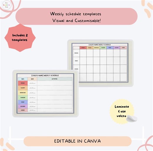 Editable Weekly Visual Schedule Templates (2 Layouts) | Routine Planner for Kids, Teens & Adults - Etsy