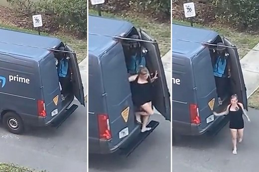 Amazon driver fired after scantily clad woman caught slipping out backdoor