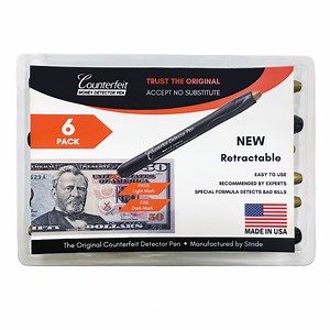 Dri Mark CFDRet6Pk Counterfeit Bill Detector Retractable Marker Pen, Made in The USA, Fake Money Checker - Money Loss Prevention Tester & Fraud Protection for U.S. Currency (Pack of 6)