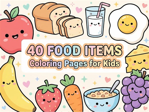 40 Food Items Coloring Pages for Kids (2 PDF Sizes) | Printable Food Coloring Sheets | Fruits & Snacks Coloring Book | Instant Download - Etsy Australia