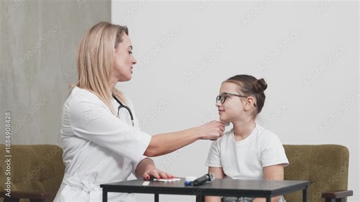 Female healthcare professional checks a child’s temperature and prepares for a medical procedure in a clinic. Concept child health, medical examination, pediatric care