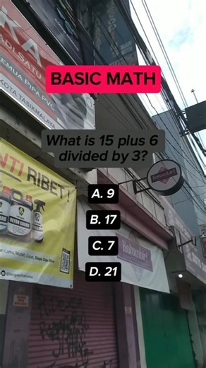 What is 15 plus 6 divided by 3 ?