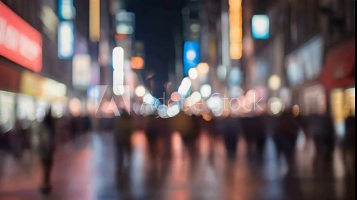 time-lapse of a busy city street at night in a blurry vision, capturing the movement and lights