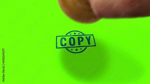 Copy stamp and hand stamping symbol impact isolated animation. Reproduction and duplicate document 3D rendered concept. Alpha matte channel.
