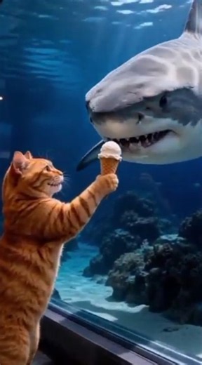 *Cat Feeds Ice Cream to a Shark... Big Mistake 😱🦈* #funnycats #catprank #catsofyoutube #funnycat
