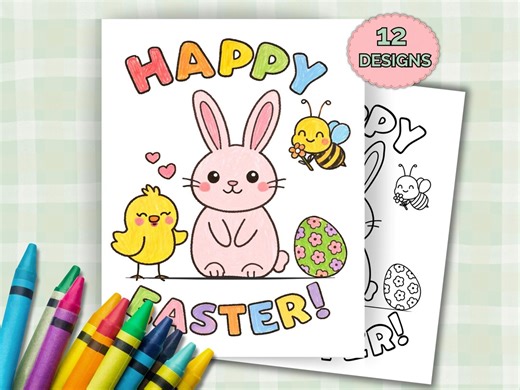 Easter Bunny and Baby Chicks Coloring Pages for Kids;printables - Etsy