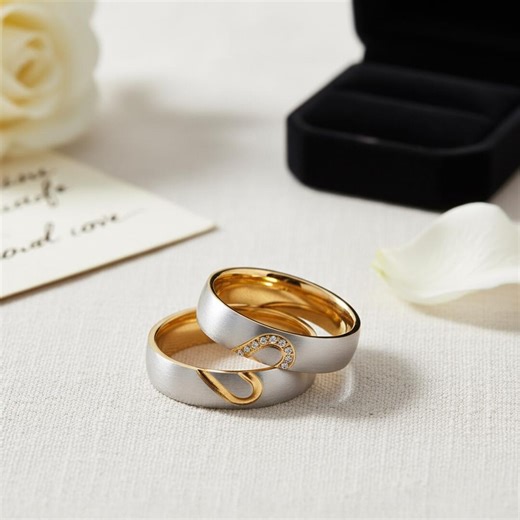 Two Tone Couple Rings With Interlocking Heart | Matching Promise Rings for Engaged Couples | Romantic Anniversary Gift for Your Partner - Etsy