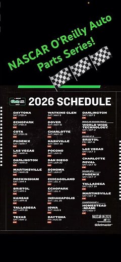 2026 NASCAR O’Reilly Auto Parts series schedule is released! #nascar #nascarracing #nascarxfinity