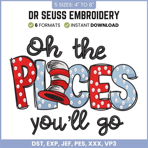 Oh the Places You'll Go Embroidery File, Graduation Embroidery Design, Teacher Shirt Design, Machine Embroidery - Etsy