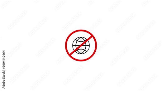 No internet access symbol with red prohibition sign. No internet access for connection error. No internet access symbol for network outage and digital signal failure alert visuals art.