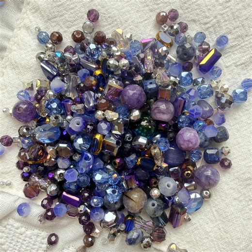 Box of SMALL Mixed Glass Crystal and Stone Bead Mix, Purple and Blue, Seed Beads for Jewelry Making and DIY, Mostly 3-6mm, B099, 50g - Etsy