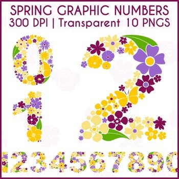 Spring Floral Numbers PNG | 0-9 Flower Graphics | Subtle Bee & Butterfly Art