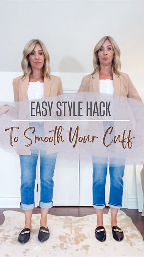 Jen Glackin | 40+ Casual Style | Amazon Fashion Deals on Instagram: "✨ Here’s an easy style hack to create a smooth pant cuff without the extra bulk. 👏 It’s so easy! Just gather the pant leg and tuck the extra fabric under. Then cuff the remaining end (with the hem) over. It’s much less bulky and creates a smoother appearance. Let me know in comments what you think! #styletips #fashiontips #howtowear #fashionhacks #fashionover40 #styleideas #casualstyle #womenstyle"