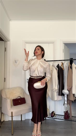 How to wear. Burgundy satin skirt 🤩 do you like it? #short