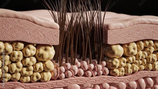 Medical Animation of Skin Anatomy Showing Epidermis Dermis and Fat Cells
