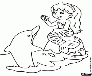 A mermaid and a dolphin coloring page printable game