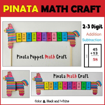 Pinata Math Craft Cinco De Mayo Hispanic Heritage Month 2 and 3 Digit Addition