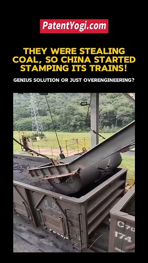 872K views · 2.2K reactions |  They were stealing coal… So China started stamping its trains! 望 Every wagon’s load gets stamped on top of the coal — so any tampering becomes instantly visible.  Smart move or overengineering? ⚙️ #Coal #Trains #China #Stamping #Security #Innovation #Engineering #Transport | Patent Yogi | Facebook