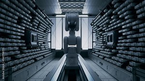 Time-Lapse of Working High Precision Robot Arm Inside Automated Enterprise Data Management and Storage Solution. Futuristic Storage and Handling Room with Robotic Arm at High-Tech Factory. Dolly Shot